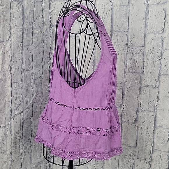 FREE PEOPLE Pleated Crochet Sleeveless Lilac‎ Blouse XS - Picture 5 of 10